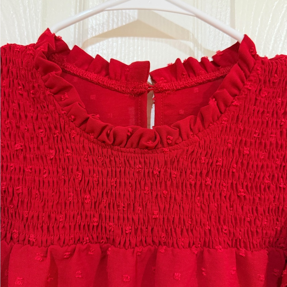 Red Ruffled Short Sleeve Blouse - Picture 2 of 4